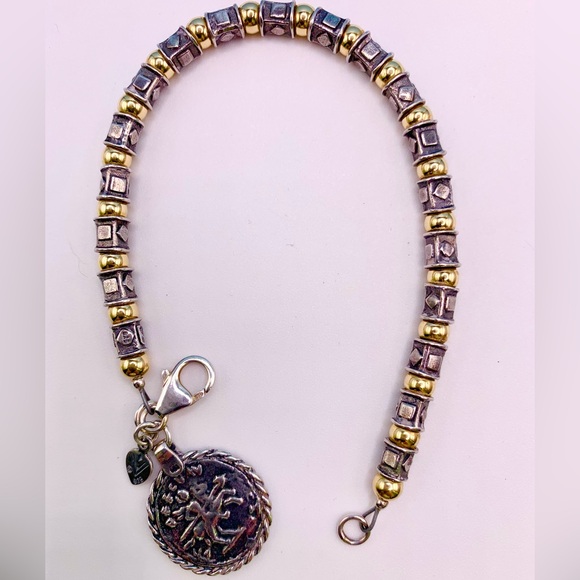 Silpada VERY RARE HTF Sterling & 14K Gold Filled Bead Roman Coin Charm Bracelet - Picture 5 of 15